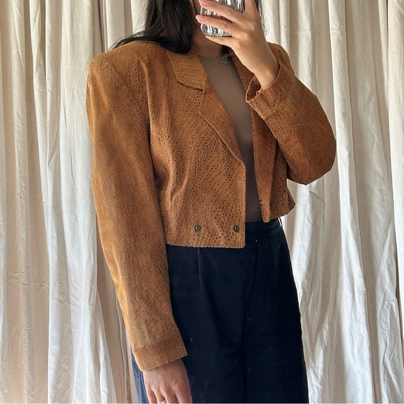 Vintage Danier Camel Leather Croco Crop Blazer - Picture 11 of 11